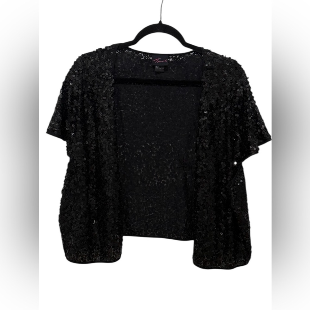Torrid size 4, sheer black sequin, open bolero. Used, great condition.